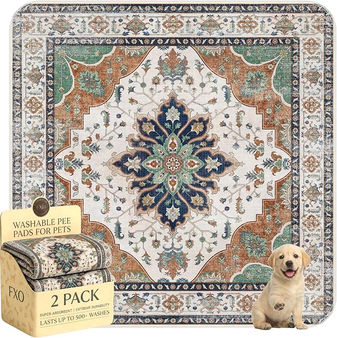 Washable Pee Pads for Dogs,Great Urine Absorbent Reusable Puppy Training Pads,Waterproof,Leak-Proof & Non-Slip Potty Pads for Whelping,Crate,Playpen,Bed.(Dark Teal Floral,54"x54") by Peepads