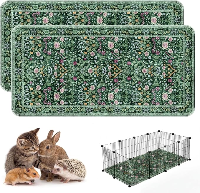 Washable Guinea Pig Pee Pads,Absorbent Reusable Guinea Pig Cage Liners,Waterproof,Leak-Proof & Non-Slip Potty Pads for Small Animals Rabbit Hamster Rat.(Midnight Garden Floral,24"x48") by Peepads