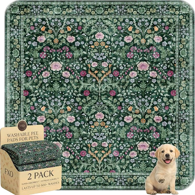 Washable Pee Pads for Dogs,Great Urine Absorbent Reusable Puppy Training Pads,Waterproof,Leak-Proof & Non-Slip Potty Pads for Whelping,Crate,Playpen,Bed.(Midnight Garden Floral,48"x48") by Peepads