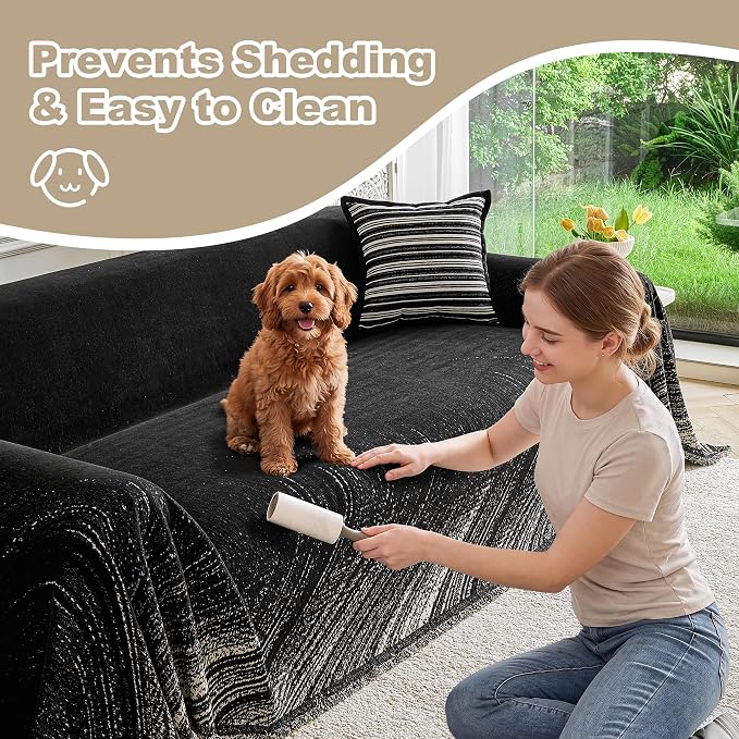 Couch Cover for Dogs Washable Sofa Cover, Sectional Couch Covers, Sofa Covers for 2 Cushion Couch, Non Slip Stripe Sofa Slipcovers Furniture Protector (Black 91x71) - Image 6