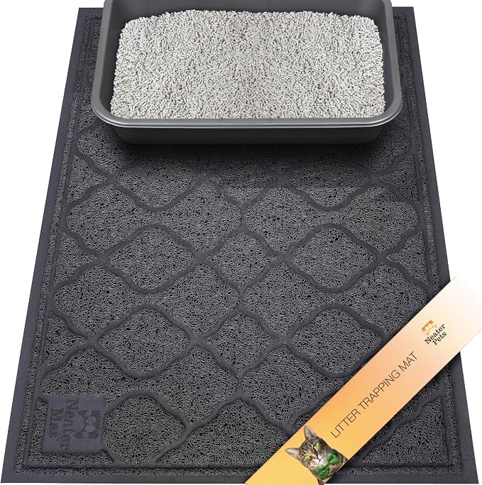 Neater Pets Neater Mat Cat Litter Mat, Thick & Durable Cat Mat for Litter Box, Trapper Pad Catches Mess to Protect Indoor Floors, Soft on Kitty Paws, Anti-Skid Grip Backing, Easy to Clean, Black by NeaterPetBrands