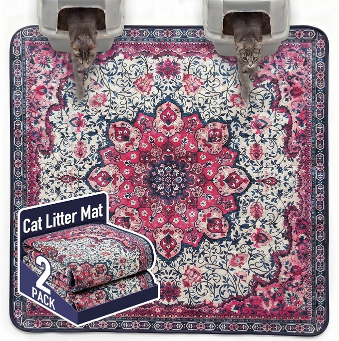 Hompet Cat Litter Mat 2 Pack, 72x72 Large Machine Washable Trapping Mats for Cats, Super Absorbent & Urine-Proof Cat Litter Box Mat for Floor, Waterproof & Non Slip Kitty Litter Rug by Hompet