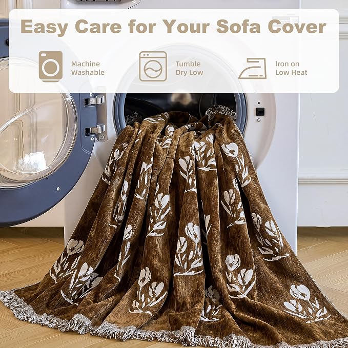 Couch Cover for Dogs Washable Sofa Cover, Sectional Couch Covers, Sofa Covers for 2 Cushion Couch, Non Slip Stripe Sofa Slipcovers Furniture Protector (Floral ‌Brown 91x102) - Image 6