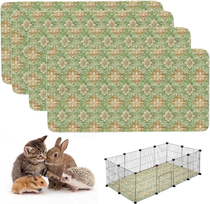4PACK Washable Guinea Pig Pee Pads,Absorbent Reusable Guinea Pig Cage Liners,Waterproof,Leak-Proof & Non-Slip Potty Pads for Small Animals Rabbit Hamster Rat.(Green Floral Flat,24"x48") by Peepads