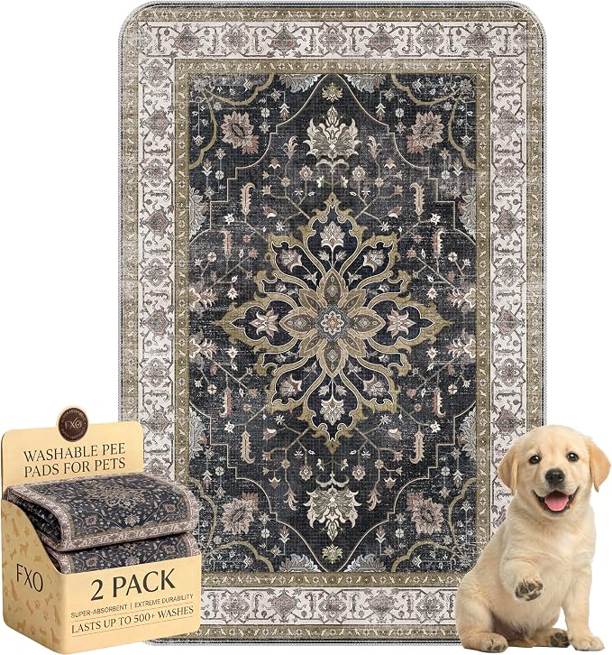 Washable Pee Pads for Dogs,Great Urine Absorbent Reusable Puppy Training Pads,Waterproof,Leak-Proof & Non-Slip Potty Pads for Whelping,Crate,Playpen,Bed.(Black Floral,24"x36") by Peepads