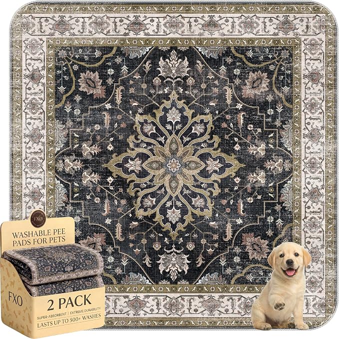Washable Pee Pads for Dogs,Great Urine Absorbent Reusable Puppy Training Pads,Waterproof,Leak-Proof & Non-Slip Potty Pads for Whelping,Crate,Playpen,Bed.(Black Floral,48"x48") by Peepads