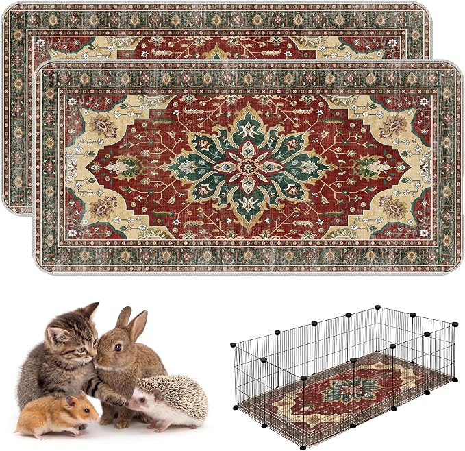 Washable Guinea Pig Pee Pads,Absorbent Reusable Guinea Pig Cage Liners,Waterproof,Leak-Proof & Non-Slip Potty Pads for Small Animals Rabbit Hamster Rat.(Red Forest Floral,24"x48") by Peepads