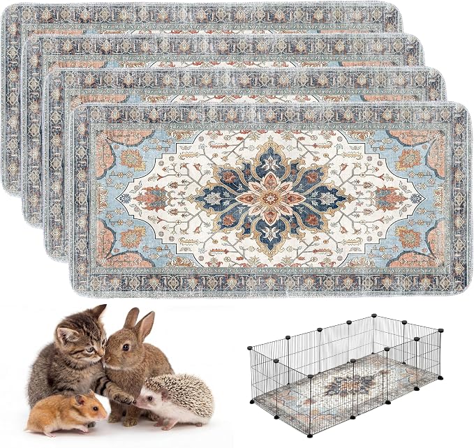4PACK Washable Guinea Pig Pee Pads,Absorbent Reusable Guinea Pig Cage Liners,Waterproof,Leak-Proof & Non-Slip Potty Pads for Small Animals Rabbit Hamster Rat.(Blue Floral,24"x48") by Peepads