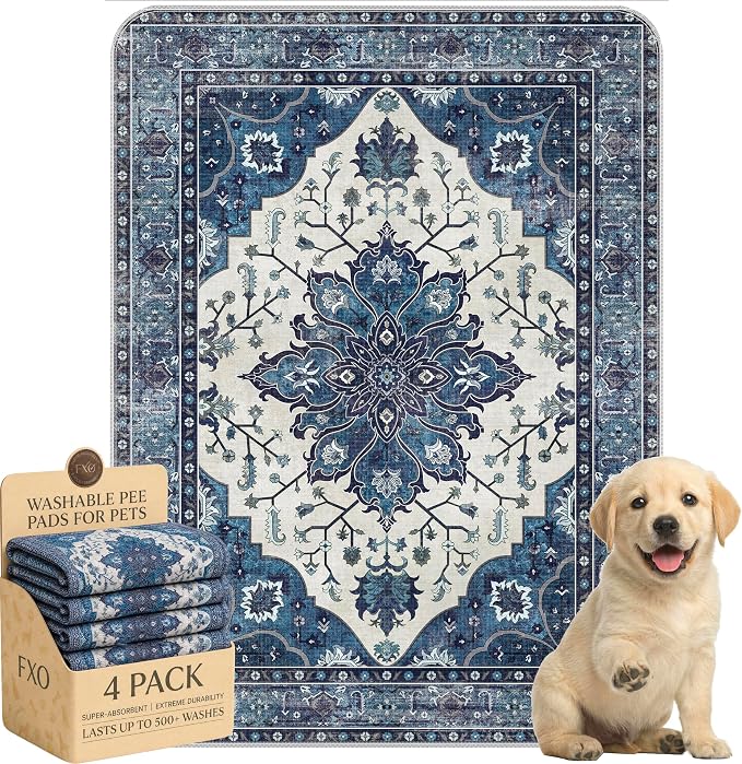 4PACK Washable Pee Pads for Dogs,Great Urine Absorbent Reusable Puppy Training Pads,Waterproof,Leak-Proof & Non-Slip Potty Pads for Whelping,Crate,Playpen,Bed.(Dark Navy Floral,18"x24") by Peepads