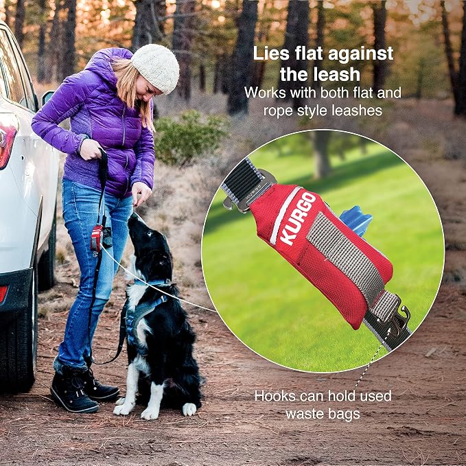 Kurgo Duty Bag Dog Poop Bag Dispenser | Compact Hands-Free Waste Holder With Carry Hook, Fits Rope or Flat Leashes, Machine-Washable Pouch, Includes 15 Bags - Image 2