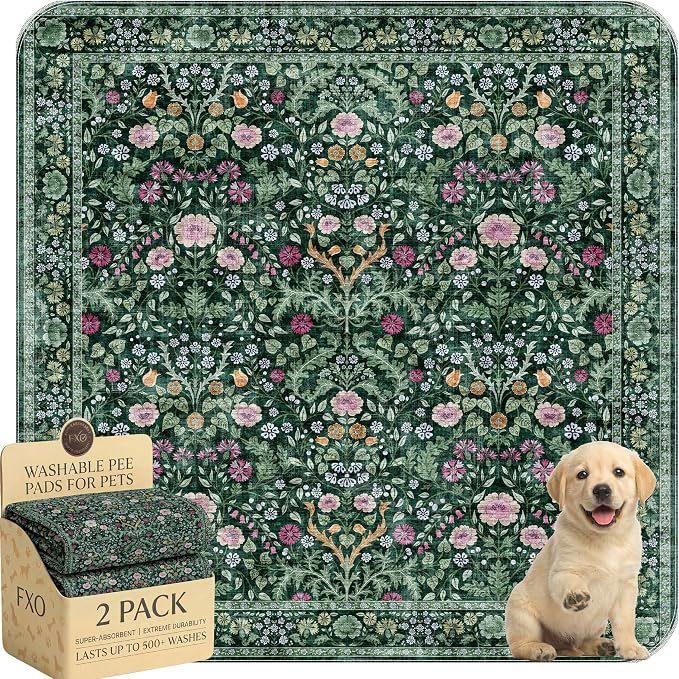 Washable Pee Pads for Dogs,Great Urine Absorbent Reusable Puppy Training Pads,Waterproof,Leak-Proof & Non-Slip Potty Pads for Whelping,Crate,Playpen,Bed.(Midnight Garden Floral,36"x36") by Peepads