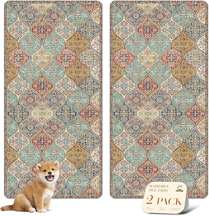 nunubaby Washable Pee Pads for Dogs, Stylish, Non-Slip and Leak-Proof Pee Pads. Reusable Potty Pads for Dogs for Crates and Floors.(Cream/Multi, 36" x72" ) by Nunubaby