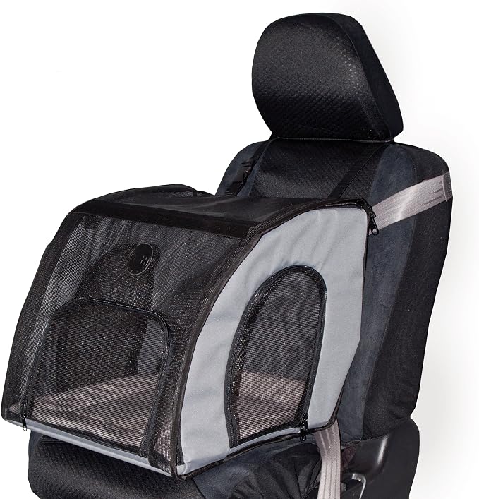 K&H Dog Car Seat, Travel Safety Carrier for Pets, Medium, Gray/Black | Enclosed Car Seat for Dogs, Soft-Sided Covered Pet Carrier, Washable Pad, Multiple Entrances, Mesh Windows, 24x19x17in - Image 10