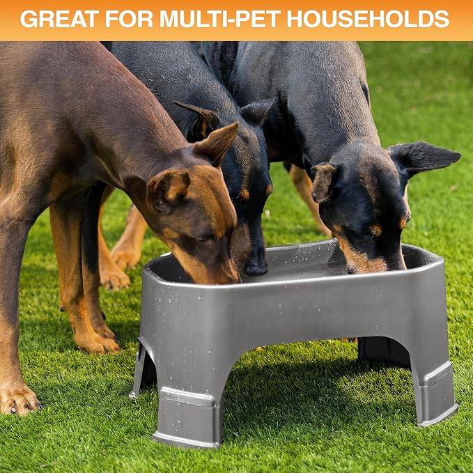 Neater Pet Brands Extra Large Water Bowl for Dogs, Elevated Outdoor Dog Water Bowl (2.25 Gallon XL Capacity), Big Trough Style Food Dish for Indoors or Outside, No Spill Large Dog Bowls, Gunmetal Grey - Image 4