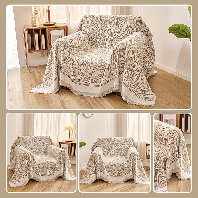 Couch Cover for Dogs Washable Sofa Cover, Sectional Couch Covers, Sofa Covers for 2 Cushion Couch, Non Slip Stripe Sofa Slipcovers Furniture Protector (Khaki, 91 * 71) - Image 4