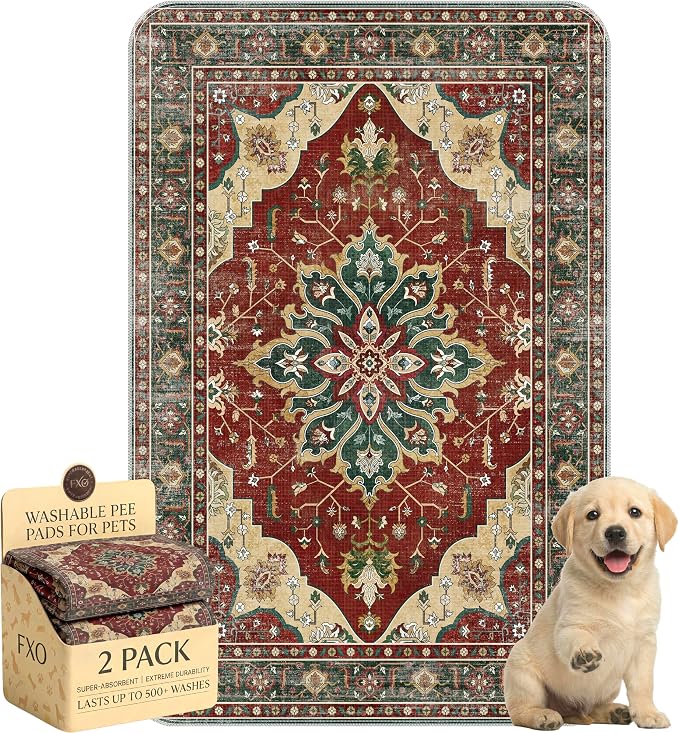 Washable Pee Pads for Dogs,Great Urine Absorbent Reusable Puppy Training Pads,Waterproof,Leak-Proof & Non-Slip Potty Pads for Whelping,Crate,Playpen,Bed.(Red Forest Floral,24"x36") by Peepads
