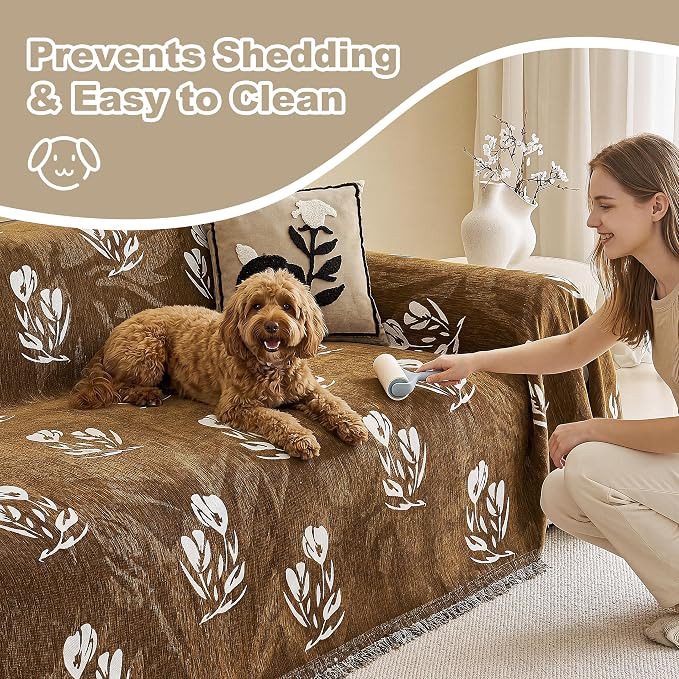 Couch Cover for Dogs Washable Sofa Cover, Sectional Couch Covers, Sofa Covers for 2 Cushion Couch, Non Slip Stripe Sofa Slipcovers Furniture Protector (Floral ‌Brown 91x102) - Image 7