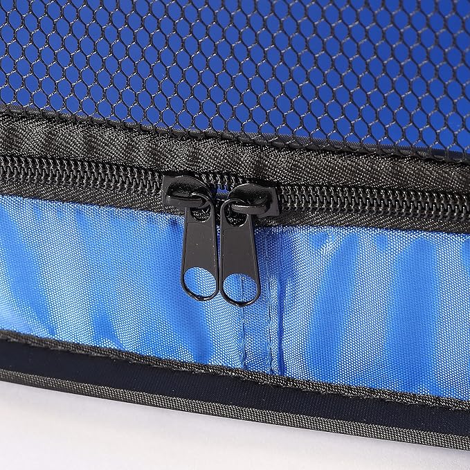 Portable Collapsible Pop Up Kennel, 32.5"L x 19.5"W x 19.5"H, Blue | Collapsible indoor/outdoor travel cat and dog crate with mesh screen windows pops up and folds flat for easy storage - Image 7