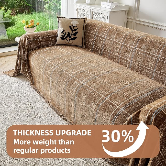 Couch Cover for Dogs Washable Sofa Cover, Sectional Couch Covers, Sofa Covers for 2 Cushion Couch, Non Slip Stripe Sofa Slipcovers Furniture Protector (Brown Checkered 91x71) - Image 5
