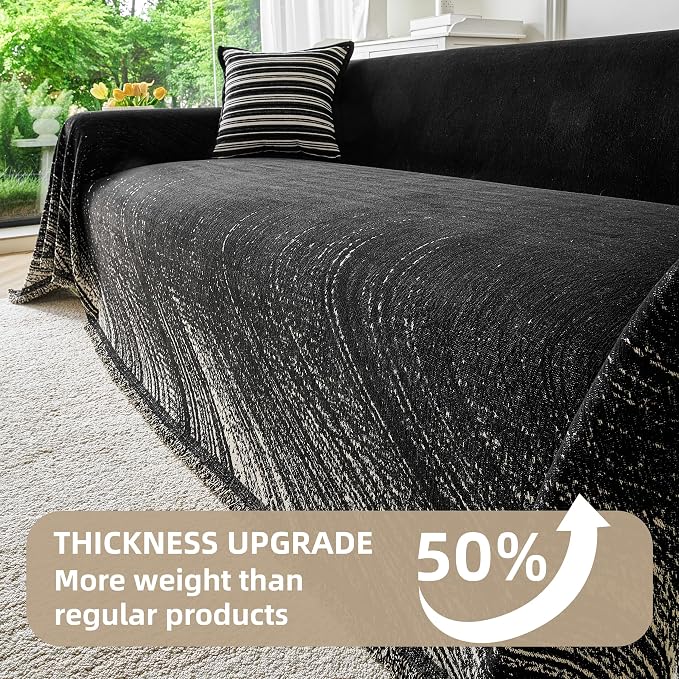 Couch Cover for Dogs Washable Sofa Cover, Sectional Couch Covers, Sofa Covers for 2 Cushion Couch, Non Slip Stripe Sofa Slipcovers Furniture Protector (Black 91x71) - Image 5