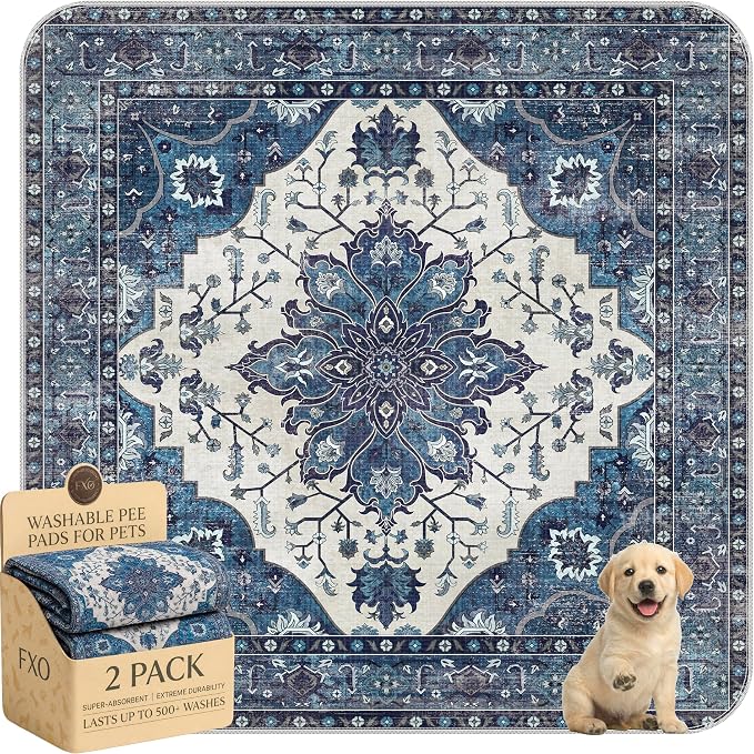 Washable Pee Pads for Dogs,Great Urine Absorbent Reusable Puppy Training Pads,Waterproof,Leak-Proof & Non-Slip Potty Pads for Whelping,Crate,Playpen,Bed.(Dark Navy Floral,54"x54") by Peepads