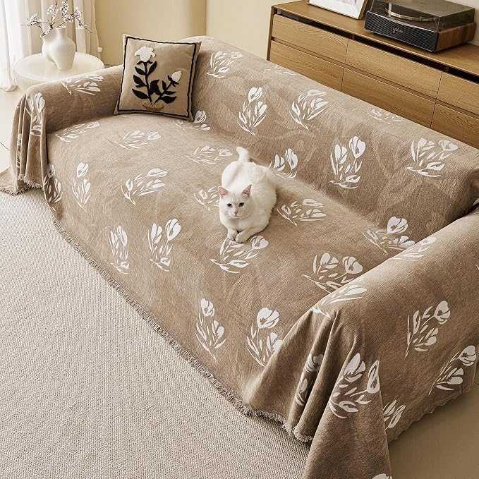 Couch Cover for Dogs Washable Sofa Cover, Sectional Couch Covers, Sofa Covers for 2 Cushion Couch, Non Slip Stripe Sofa Slipcovers Furniture Protector (Floral ‌Light Coffee 91x102) by Unknown