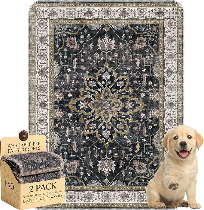 Washable Pee Pads for Dogs,Great Urine Absorbent Reusable Puppy Training Pads,Waterproof,Leak-Proof & Non-Slip Potty Pads for Whelping,Crate,Playpen,Bed.(Black Floral,18"x24") by Peepads