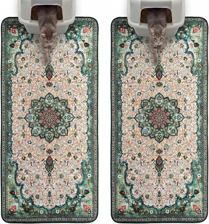 Hompet Cat Litter Mat 2 Pack, 28.5x60 Large Machine Washable Trapping Mats for Cats, Super Absorbent & Urine-Proof Cat Litter Box Mat for Floor, Waterproof & Non Slip Kitty Litter Rug by Hompet