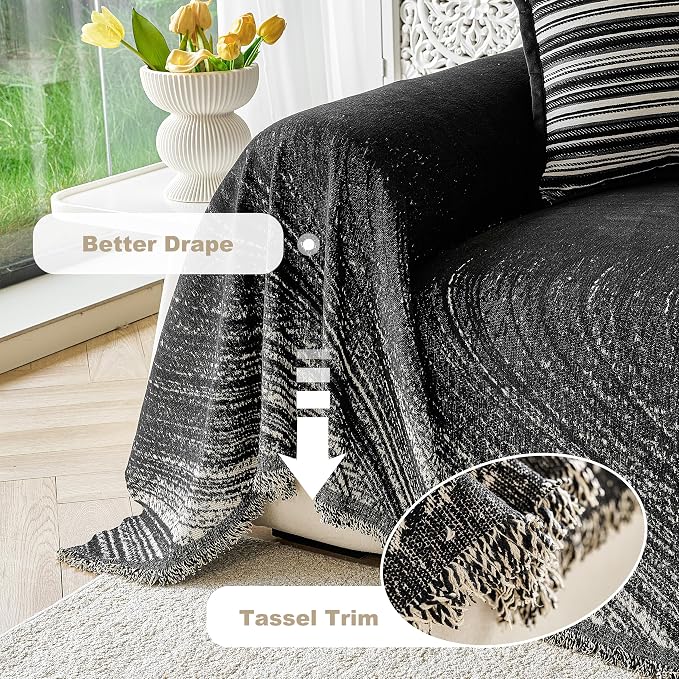 Couch Cover for Dogs Washable Sofa Cover, Sectional Couch Covers, Sofa Covers for 2 Cushion Couch, Non Slip Stripe Sofa Slipcovers Furniture Protector (Black 71x102) - Image 4