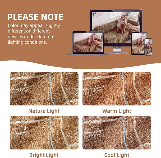Couch Cover for Dogs Washable Sofa Cover, Sectional Couch Covers, Sofa Covers for 2 Cushion Couch, Non Slip Stripe Sofa Slipcovers Furniture Protector (Brown Checkered 91x150) - Image 7