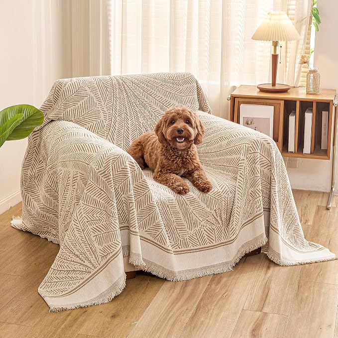 Couch Cover for Dogs Washable Sofa Cover, Sectional Couch Covers, Sofa Covers for 2 Cushion Couch, Non Slip Stripe Sofa Slipcovers Furniture Protector (Khaki, 91 * 71) by Unknown