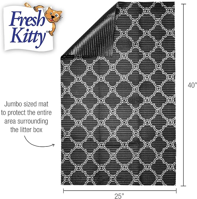 Fresh Kitty Durable XL Jumbo Foam Litter Box Mat–No Phthalate, Water Resistant, Traps Litter from Box, Scatter Control, Easy Clean Mats–Black & White 40"x 25", Black/White Quatrefoil(9036)(Pack of 6) - Image 5