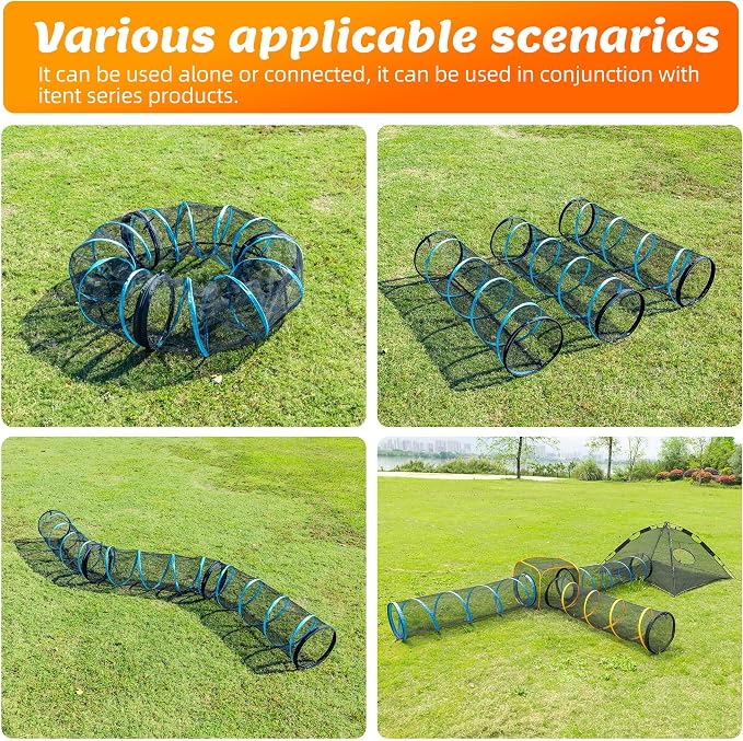 Cat Play Tunnel-for Indoors and Outdoors,Cat Tunnel Outdoor, Kitty Outdoor Enclosure, Cat Enclosures Easy to Connect with Two Zipper Doors,Product Size 59'' x 18'',3pcs /Set,Blue,3 Packs - Image 3