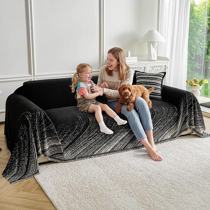 Couch Cover for Dogs Washable Sofa Cover, Sectional Couch Covers, Sofa Covers for 2 Cushion Couch, Non Slip Stripe Sofa Slipcovers Furniture Protector (Black 71x102) - Image 9