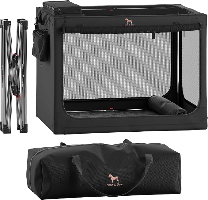 Noah & Paw Collapsible Dog Crate 30 Inches, Large Dog Crate for Large Medium Breeds, Travel Kennel for Car, Including Pet Mat for Pet Cage, 2 Storage Pockets, Handbag, 10mm Locking Zipper 30*21*21 by NoahPaw