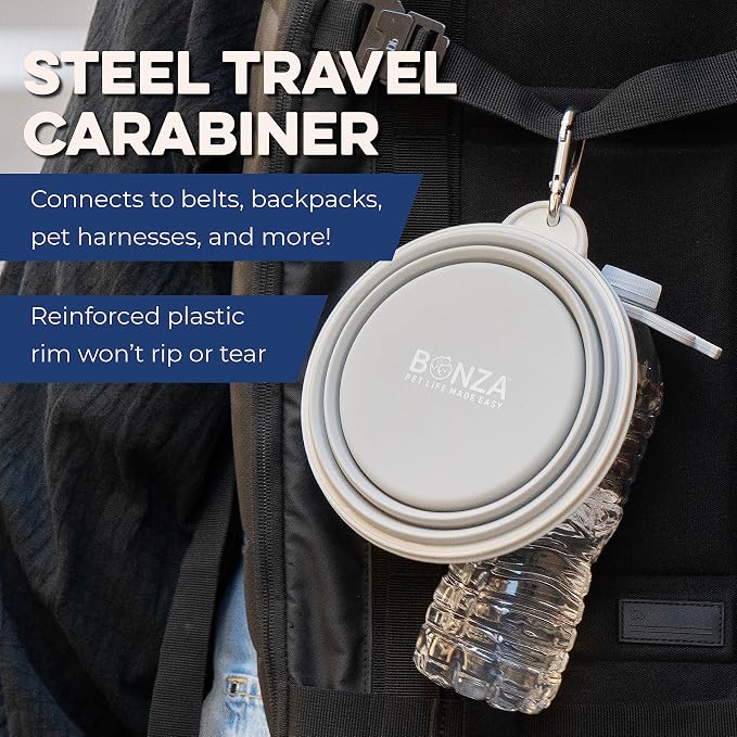 Bonza Collapsible Dog Bowls - Medium 25 oz, Dog Travel Accessories, Silicone Portable Dogs Bowl & Water Dish with Reinforced Rim & Carabiner for Hiking, Camping, and Car Trips, Periwinkle - Image 4