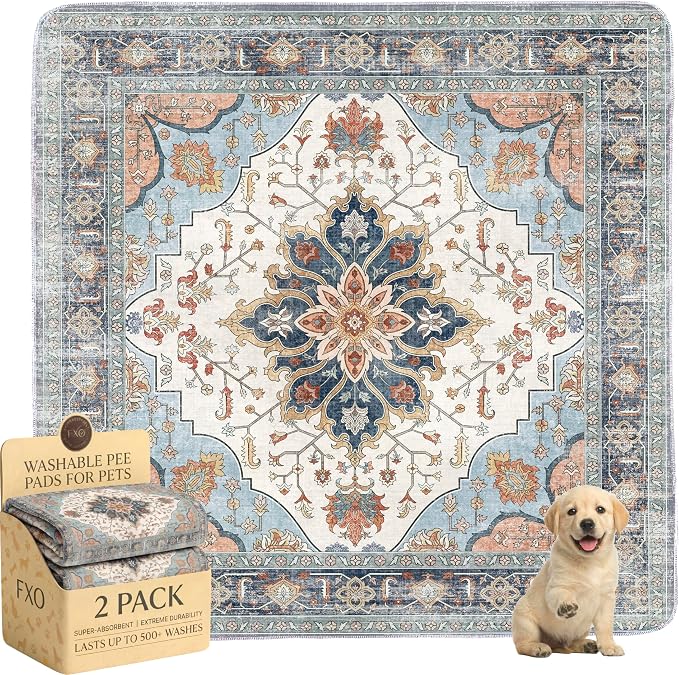 Washable Pee Pads for Dogs,Great Urine Absorbent Reusable Puppy Training Pads,Waterproof,Leak-Proof & Non-Slip Potty Pads for Whelping,Crate,Playpen,Bed.(Blue Floral,54"x54") by Peepads