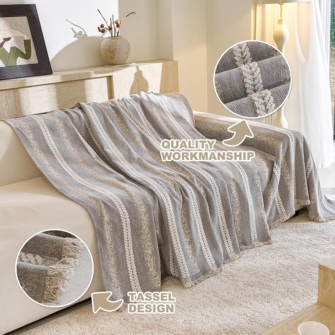 Couch Cover for Dogs Washable Sofa Cover, Sectional Couch Covers, Sofa Covers for 2 Cushion Couch, Non Slip Stripe Sofa Slipcovers Furniture Protector (Light Grey, 71 * 150) - Image 6