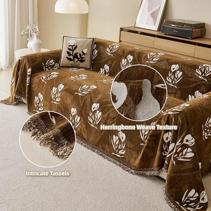 Couch Cover for Dogs Washable Sofa Cover, Sectional Couch Covers, Sofa Covers for 2 Cushion Couch, Non Slip Stripe Sofa Slipcovers Furniture Protector (Floral ‌Brown 71x150) - Image 8