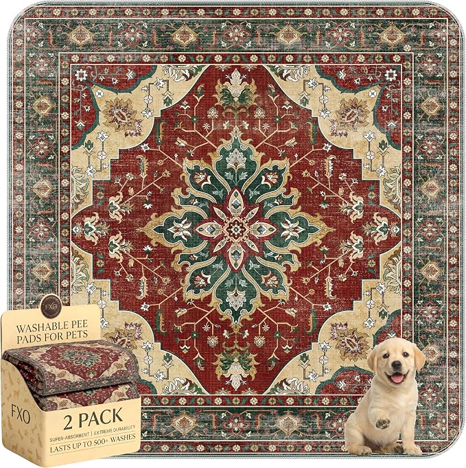 Washable Pee Pads for Dogs,Great Urine Absorbent Reusable Puppy Training Pads,Waterproof,Leak-Proof & Non-Slip Potty Pads for Whelping,Crate,Playpen,Bed.(Red Forest Floral,54"x54") by Peepads