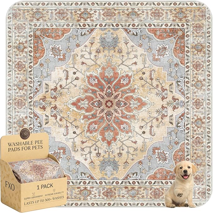 Washable Pee Pads for Dogs,Great Urine Absorbent Reusable Puppy Training Pads,Waterproof,Leak-Proof & Non-Slip Potty Pads for Whelping,Crate,Playpen,Bed.(Orange Amber Floral,72"x72") by Peepads