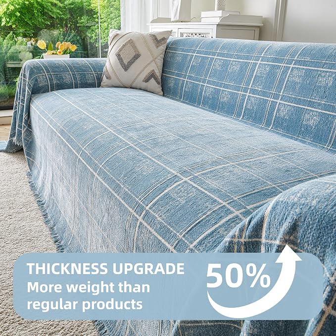 Couch Cover for Dogs Washable Sofa Cover, Sectional Couch Covers, Sofa Covers for 2 Cushion Couch, Non Slip Stripe Sofa Slipcovers Furniture Protector (Blue Checkered 71x134) - Image 5