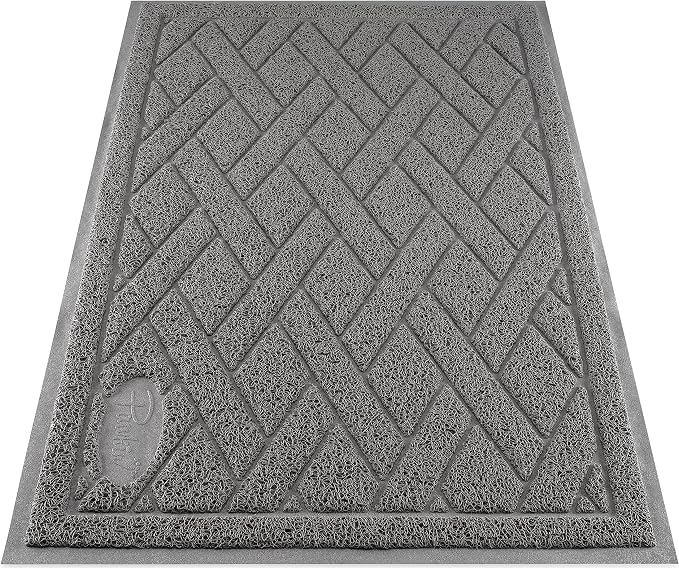 Pawkin Cat Litter Mat, Patented Design with Litter Lock Mesh, Extra Large, Durable, Easy to Clean, Soft, Fits Under Litter Box, Litter Free Floors, Gray by Pawkin